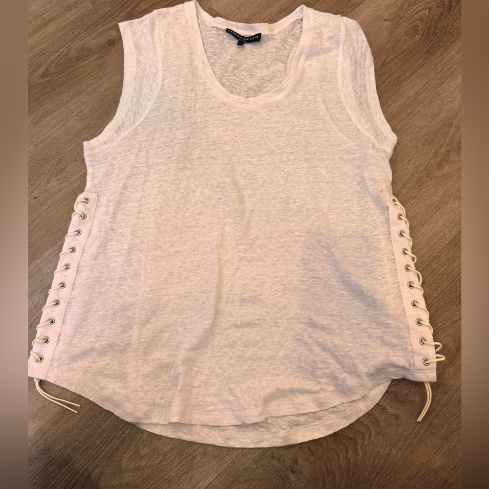 Generation love white 100% linen side lace up burnout tank top - size L